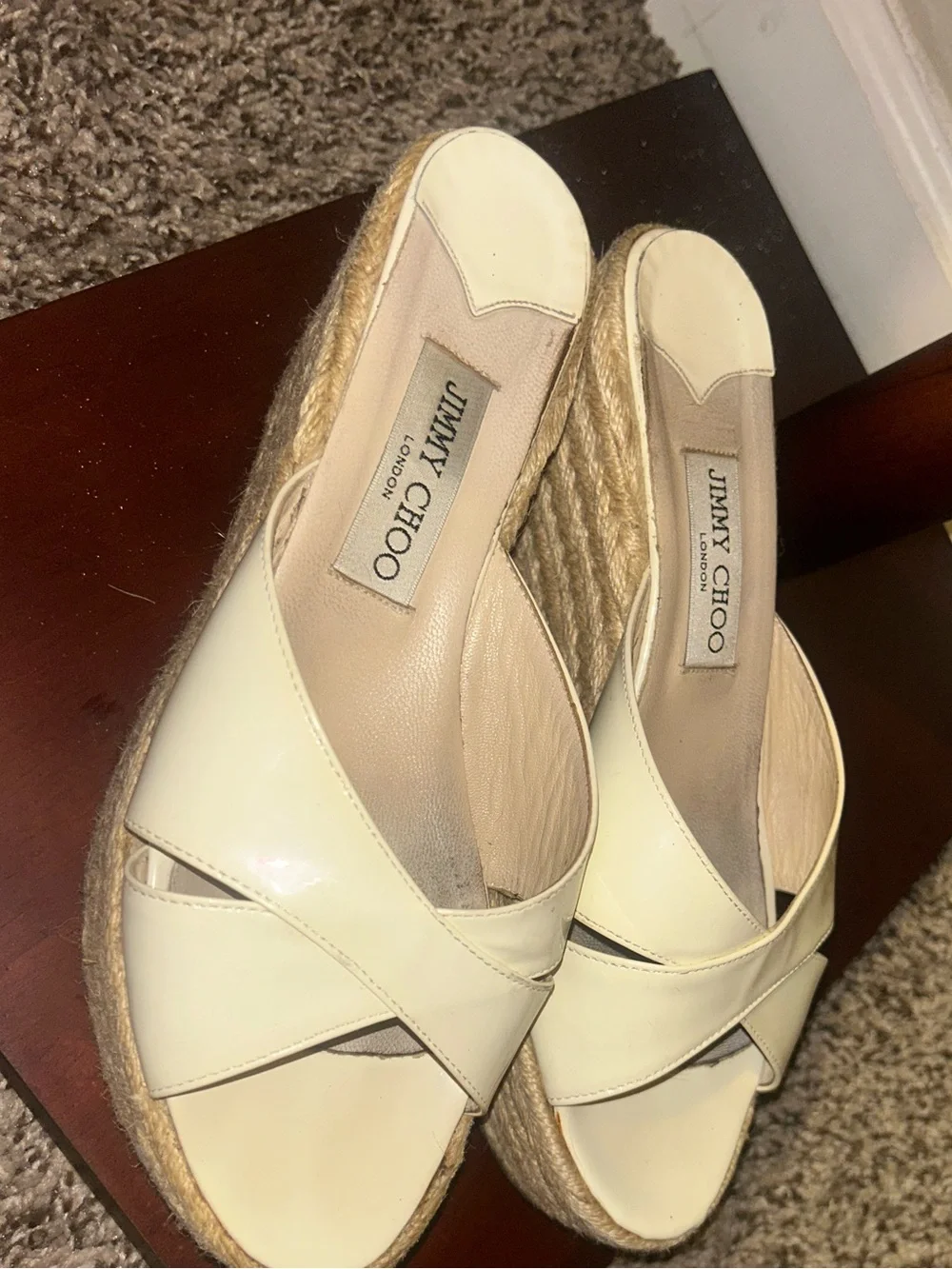 Jimmy Choo Espadrille Wedge Platform Sandals in a White Cream size 39